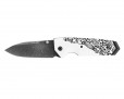Нож Hogue EX-02 Spear Point Thumb Stud 3,375" Damascus Skulls & Bones White 34279DTFS