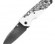 Нож Hogue EX-02 Spear Point Thumb Stud 4" Damascus Skulls & Bones White 34259DTFS