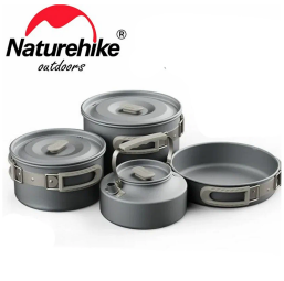 Naturehike (3Л кастрюля+1,7Л кастрюля + чайник 0,8Л + 22 см сковорода (CNK2450CF010) из алюминия