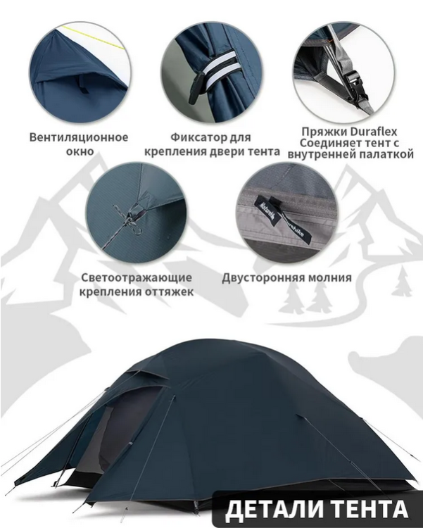 Naturehike Cloud Up 3 Синяя (NH18T030-T) 3-местная