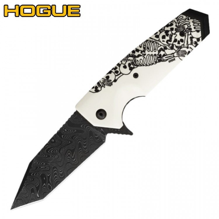 Нож Hogue EX-02 Tanto Damascus Skulls & Bones White 34209DTFS