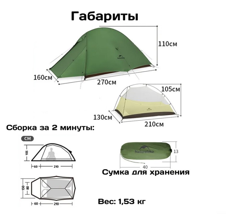 Naturehike CNK2350WS020 Cloud Up Pro 2-местная желтая