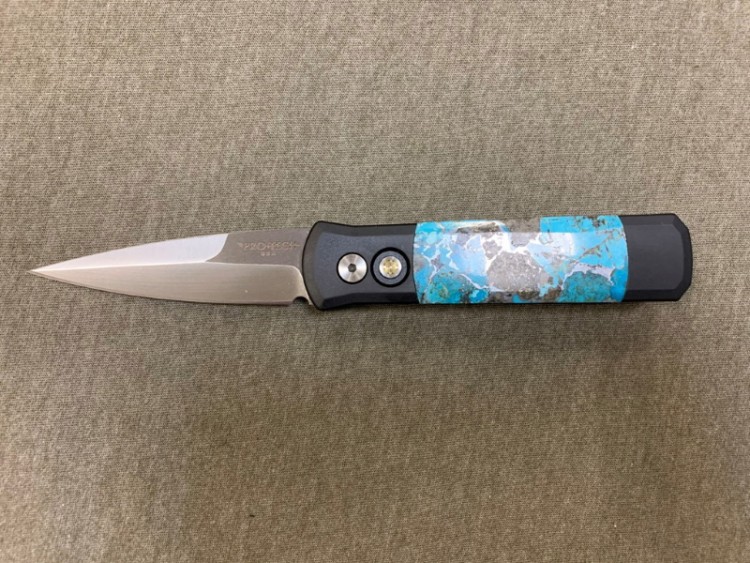 Нож Pro-Tech Godson Black Jet & Turquoise Inlays 721TQZinc