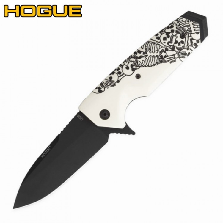 Нож Hogue EX-02 Spear Point Flipper Skulls & Bones White 34219TFS