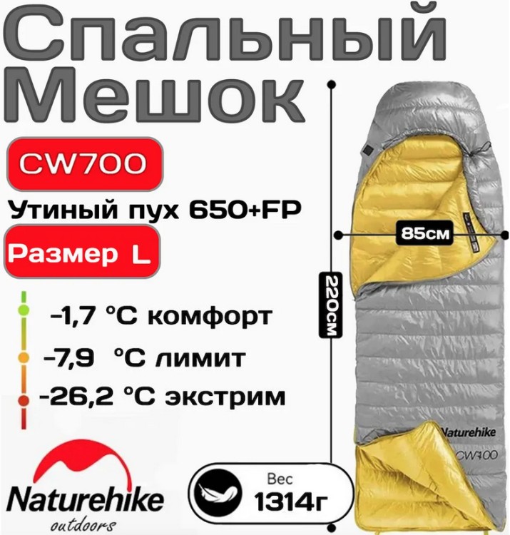 Naturehike CNK2450WS048 CW700 из утиного пуха серый (размер M/L) Naturehike CNK2450WS048 CW700 из утиного пуха серый (размер M/L)